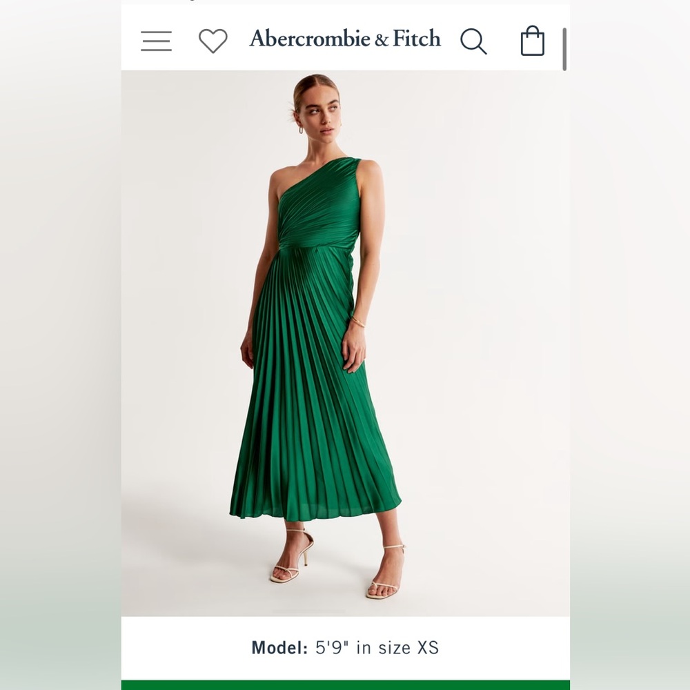 NWT Abercrombie & Fitch Green Giselle Pleated One-Shoulder Maxi Dress Size Small